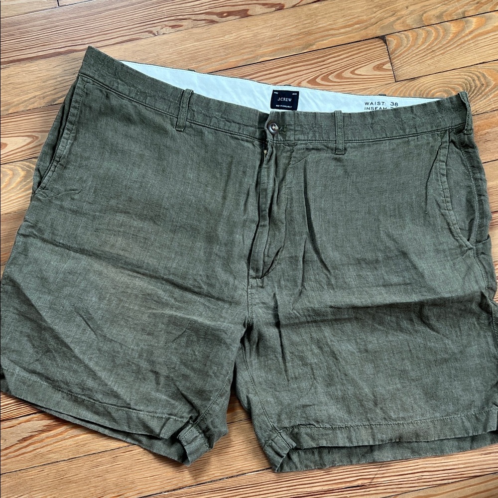 J. Crew Olive Green Flat Front Linen-Blend Men’s Shorts